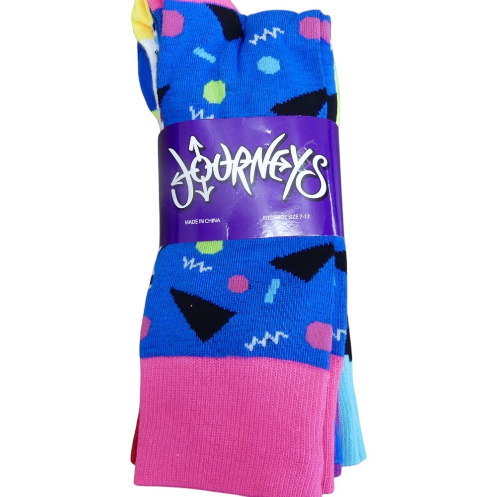 Journeys Crew Socks Mens 10-13 Multi New 90s Retro Geometric Pattern Pack